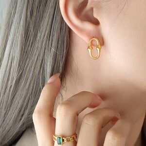 18K Gold Plated Sculptural Oval Huggie Earrings*Hoop Earrings*Stud Earrings*ML